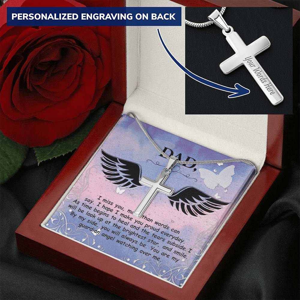 Dad I Miss You Customize Engraved Cross Necklace