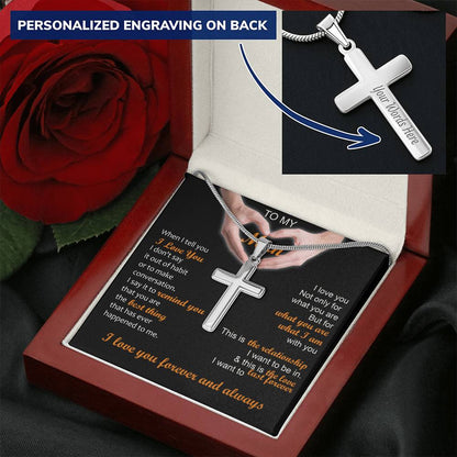 For Your Man - Love You - Cross Customize Engraved Cross Necklace