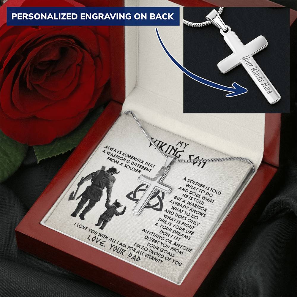 Cross Necklace Gifts For Son To My Viking Son Necklace Christian Cross Necklace For Son Viking Necklace Customize Engraved Cross Necklace