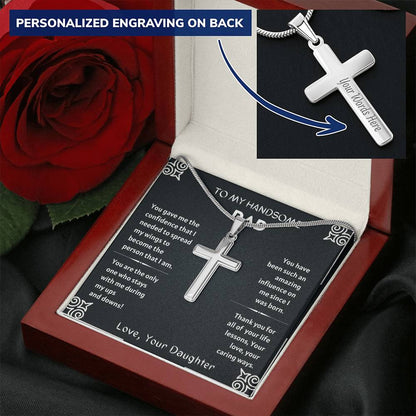 Dad - Amazon - Mesaage 3 Customize Engraved Cross Necklace
