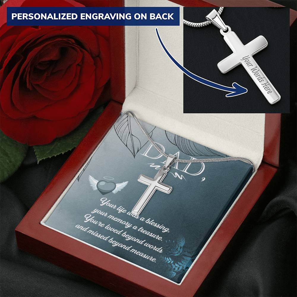 Dad - Your Life Was A Blessing - Customize Cross Necklace Necklace Customize Engraved Cross Necklace