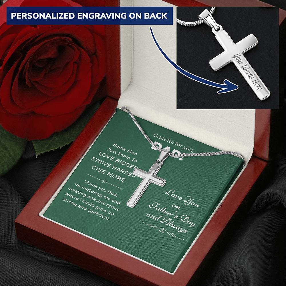Cross Necklace Gift - Thank You Dad Customize Engraved Cross Necklace