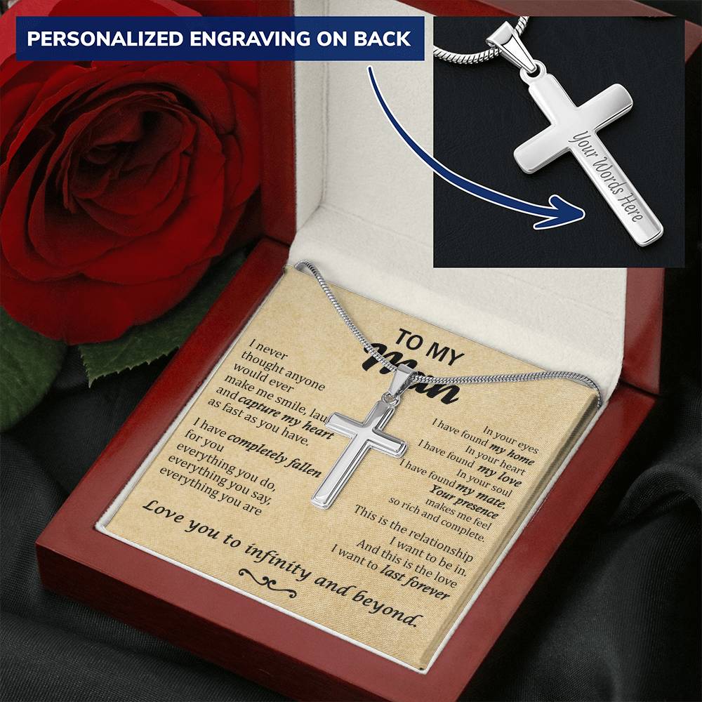 For Your Man - Capture My Heart - Cross Customize Engraved Cross Necklace