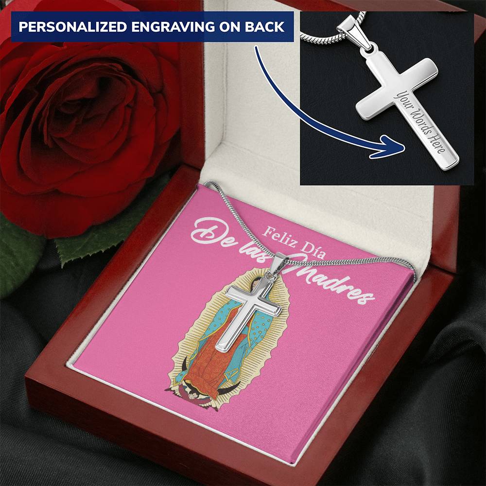 Feliz Dia De Las Madres - Our Lady Of Guadalupe Customize Engraved Cross Necklace
