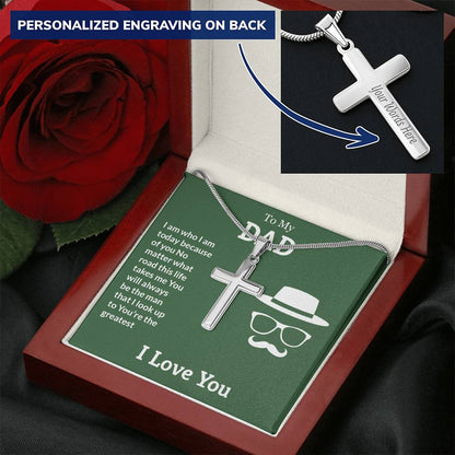 Always There For Me - Dad Customize Engraved Cross Necklace