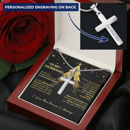 Gift For Husband - God Blessed Me - Cross Customize Engraved Cross Necklace