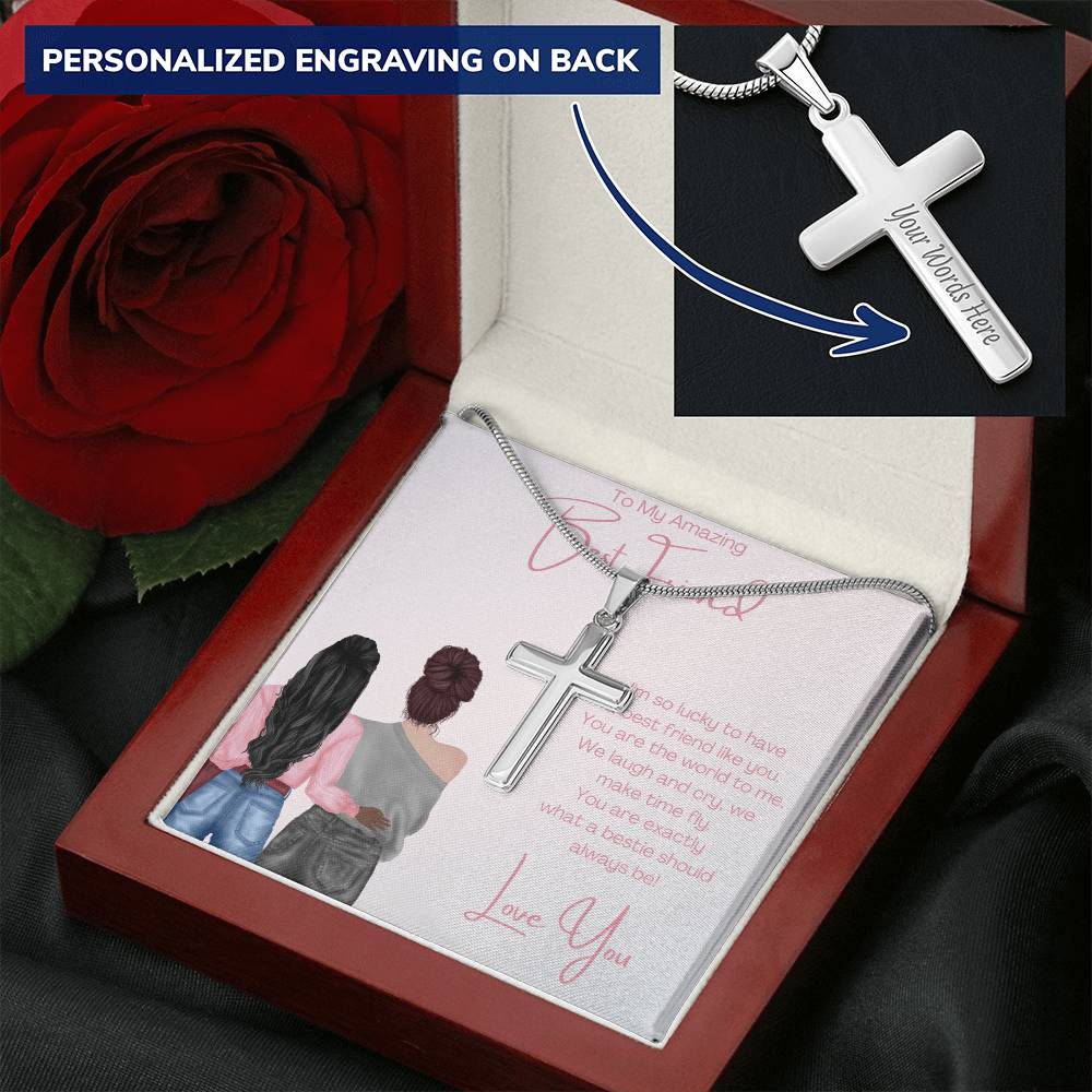 Amazing Best Friend - Customize Cross Customize Engraved Cross Necklace