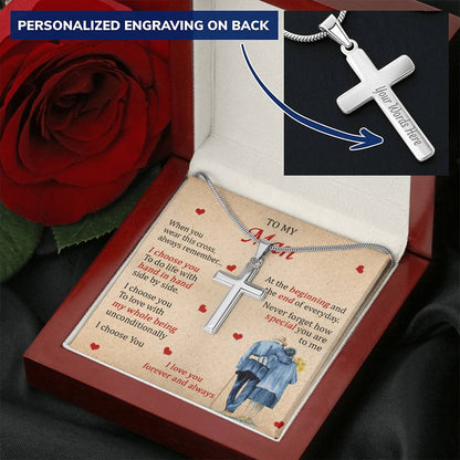 For Your Man - Love With My Whole Being 1 - Cross Customize Engraved Cross Necklace