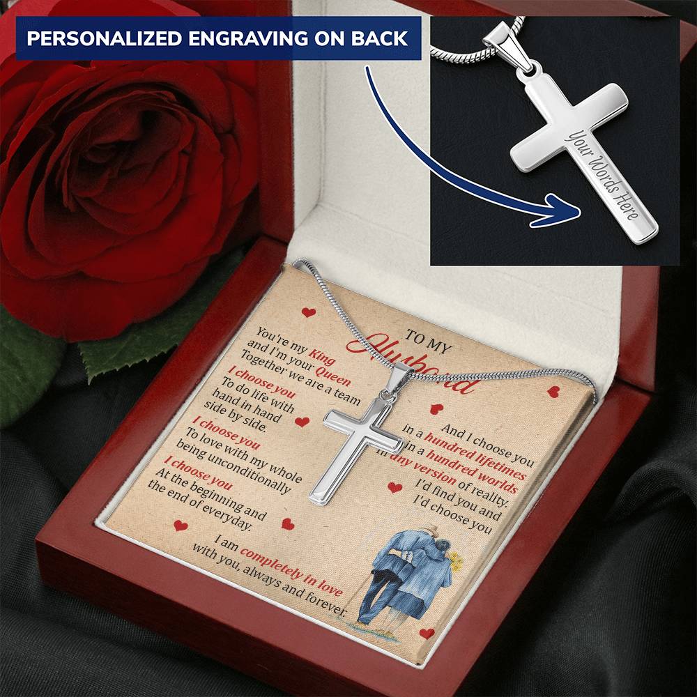 For Husband - The Beginning And The End - Cross Customize Engraved Cross Necklace