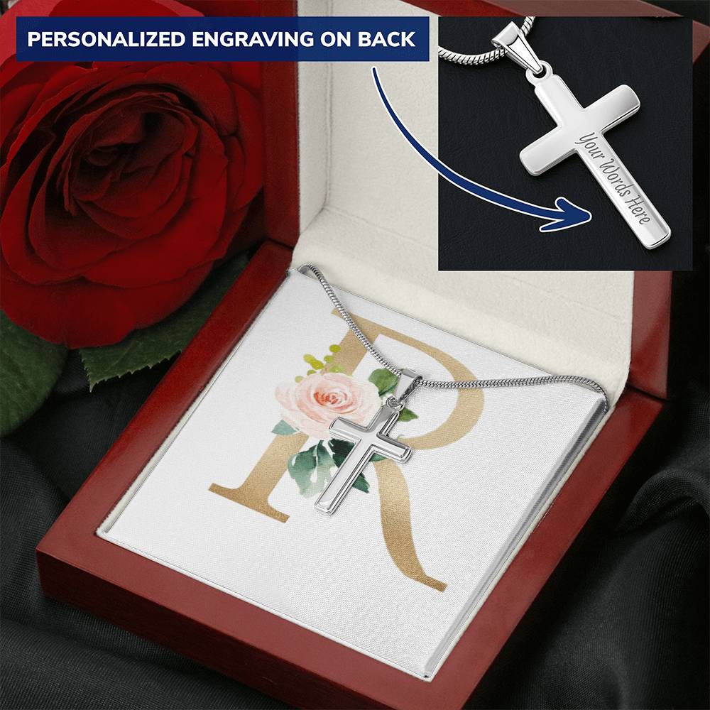 Gift For Dad Customize Engraved Cross Necklace