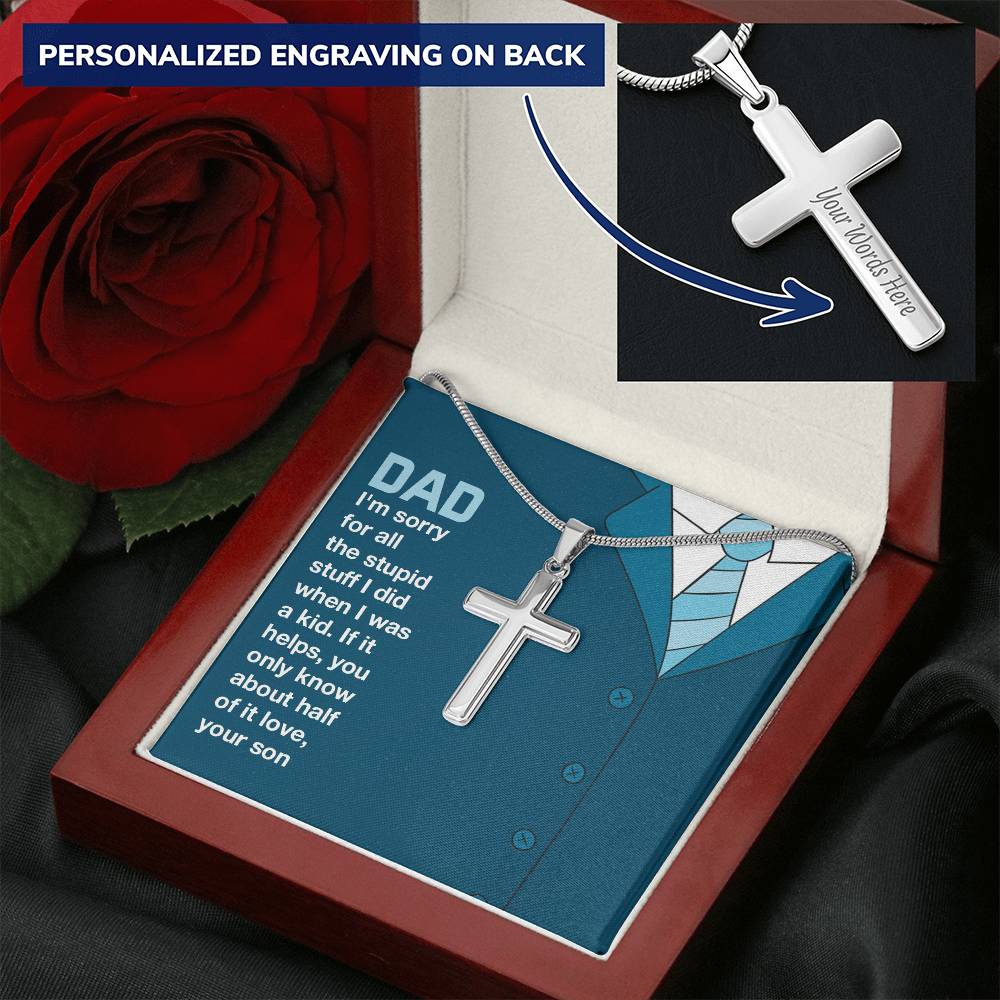 Dad Customize Cross Necklace With Message Card Gift For Father's Day. Customize Engraved Cross Necklace