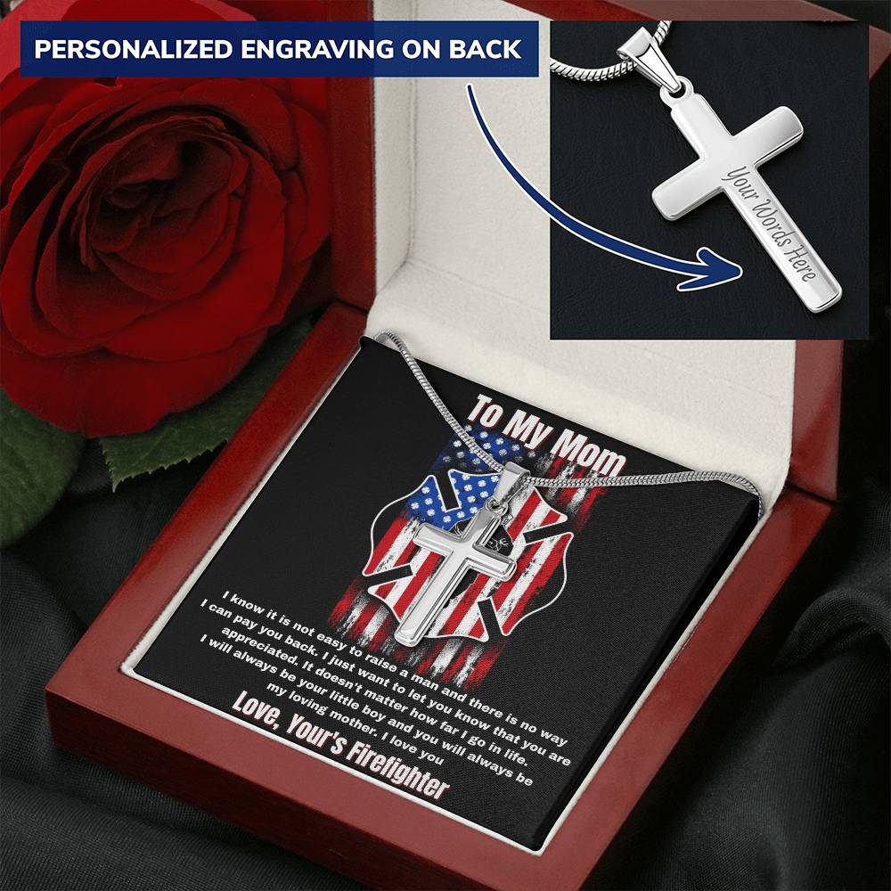 Firefighter Mom Necklace Customize Engraved Cross Necklace