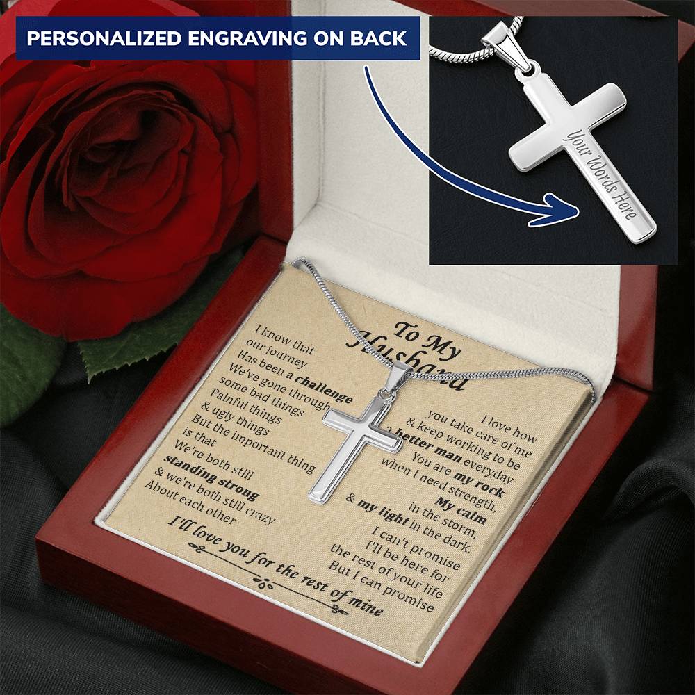 For Husband - When I Need Strength - Cross Customize Engraved Cross Necklace