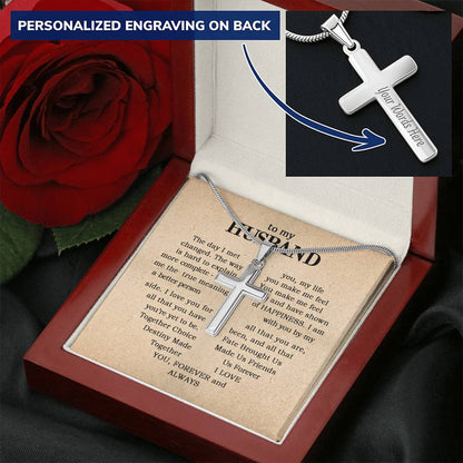 For Husband - The Day I Met You - Cross Customize Engraved Cross Necklace