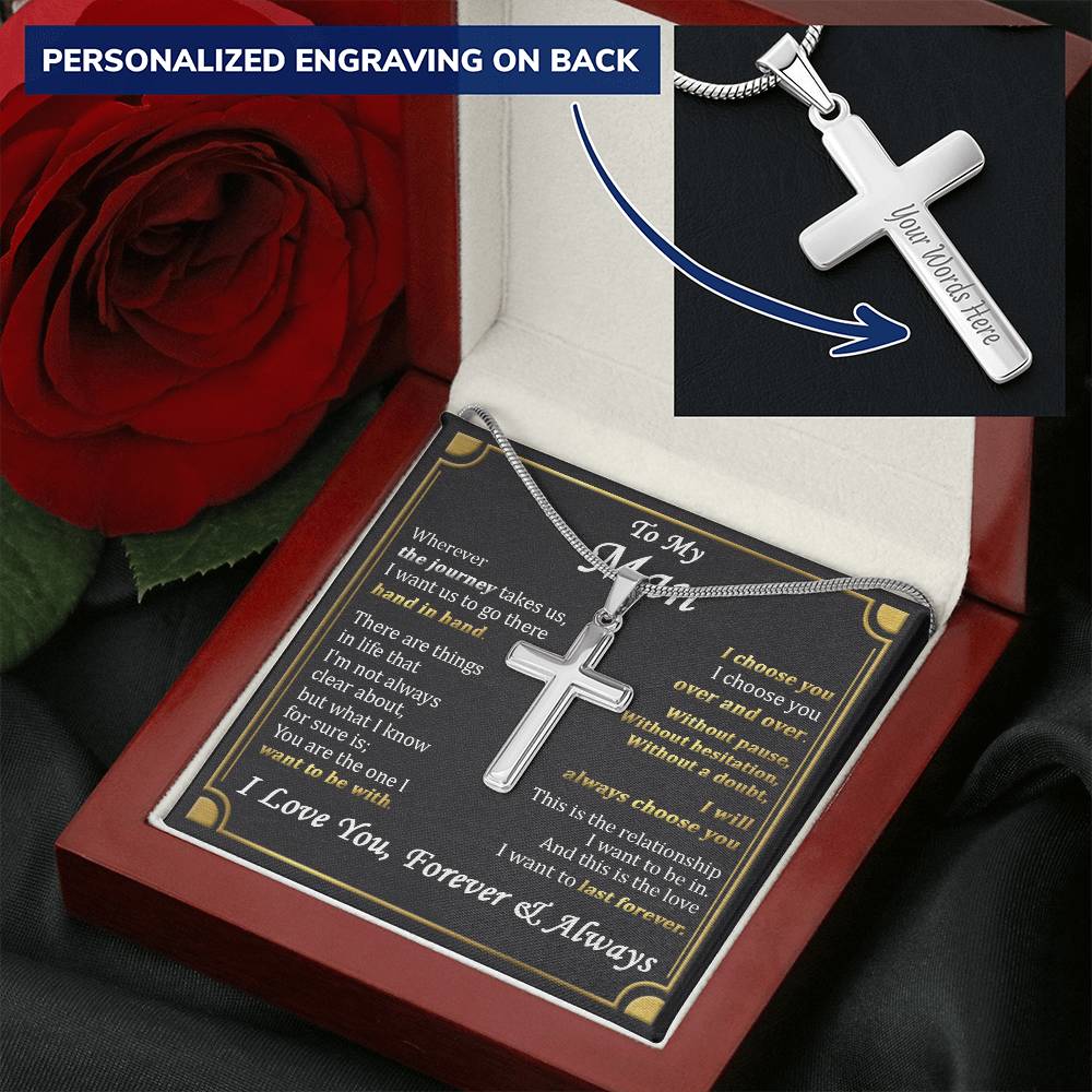 For Your Man - Without Hesitation - Cross Customize Engraved Cross Necklace
