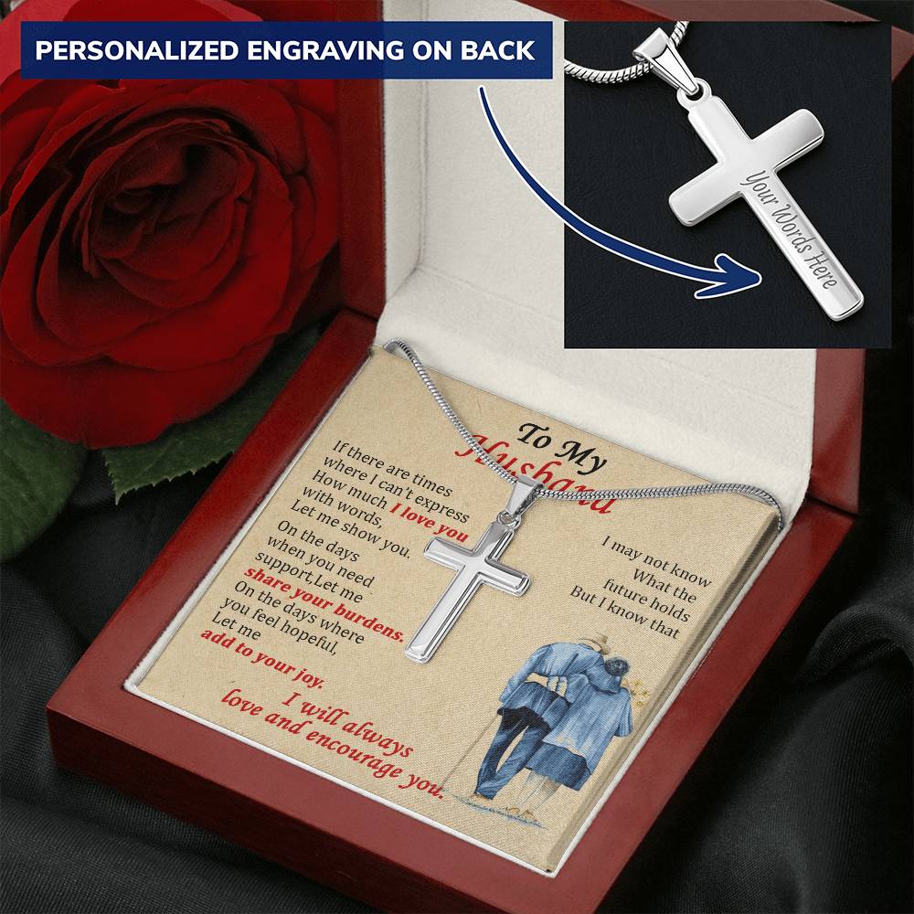 For Husband - Share Your Burdens - Cross Customize Engraved Cross Necklace