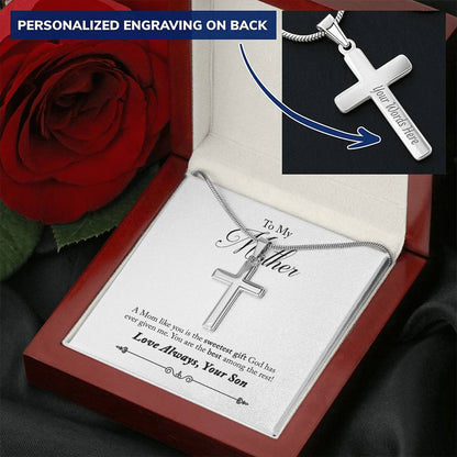 A Cross For My Mom From Your Loving Son Customize Engraved Cross Necklace