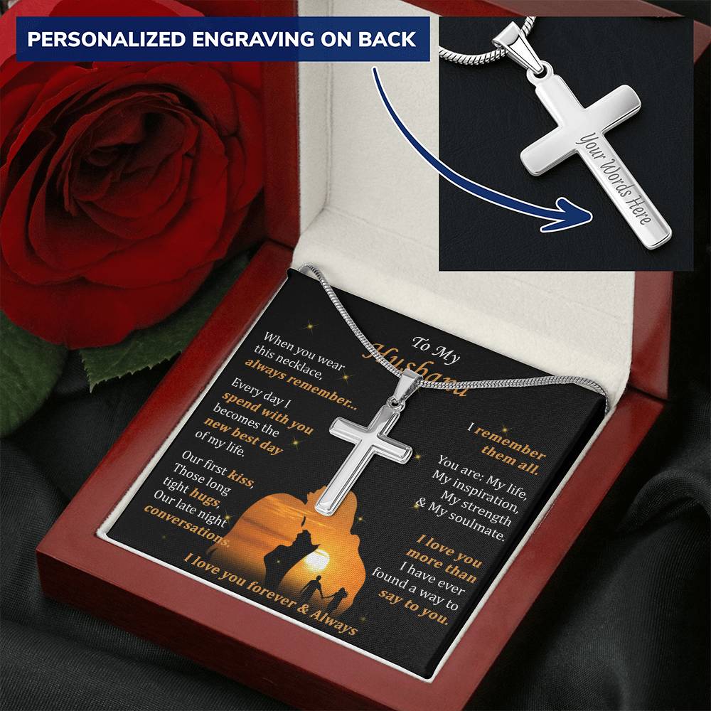 For Husband - Long Tight Hugs - Cross Customize Engraved Cross Necklace