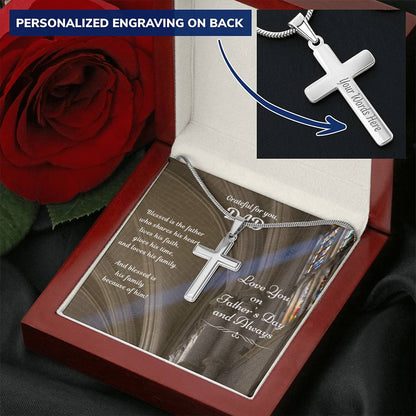 Cross Necklace Gift - Blessed Because Of You Dad Customize Engraved Cross Necklace