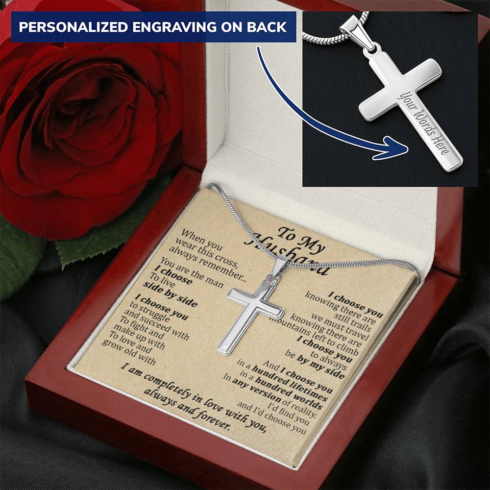 For Husband - Live Side By Side - Cross 1 Customize Engraved Cross Necklace