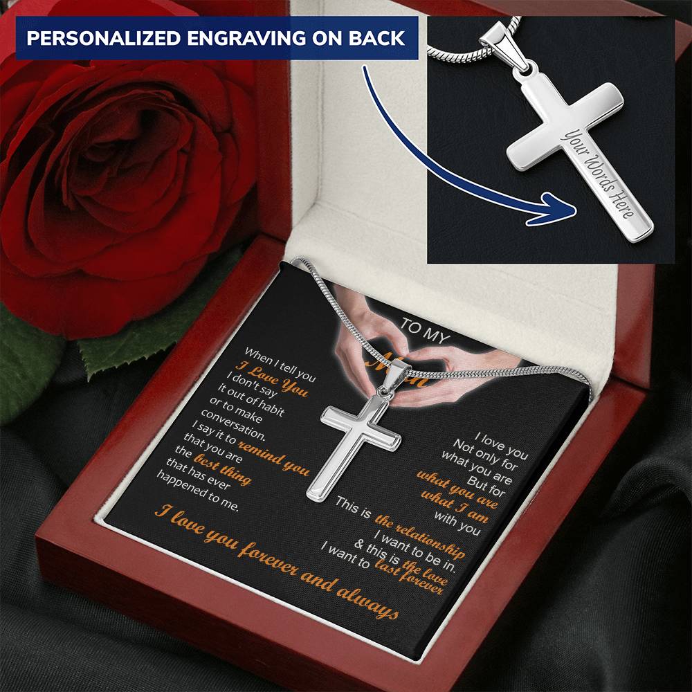 For Your Man - Love You - Cross Customize Engraved Cross Necklace