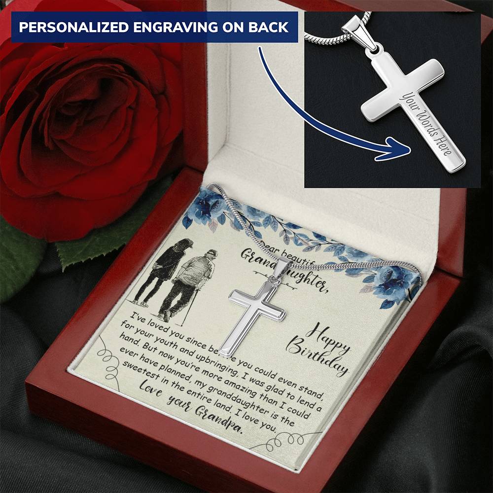 Dear Beautiful Granddaughter Happy Birthday Love Your Grandpa Customize Engraved Cross Necklace