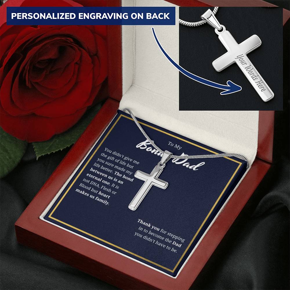 Bonus Dad The Bond Between Us Artisan Cross Necklace Customize Engraved Cross Necklace