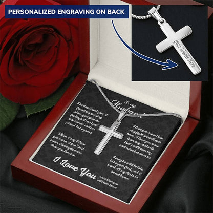 Gift For Husband  Special Occasion Gift For Husband. Customize Engraved Cross Necklace