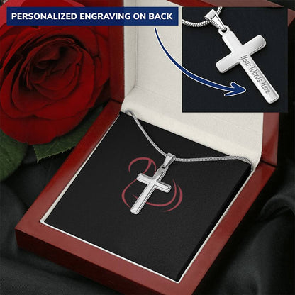Cross Necklace For Loving Mom With Her Child Customize Engraved Cross Necklace