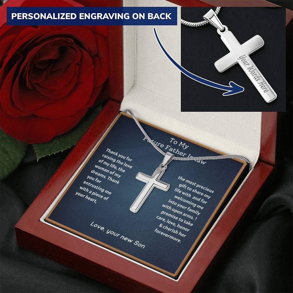 Father Of The Bride - Customize Engraved Cross Necklace