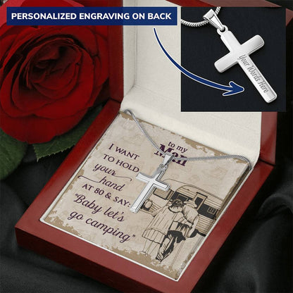 For Husband - Let's Go Camping - Cross Customize Engraved Cross Necklace