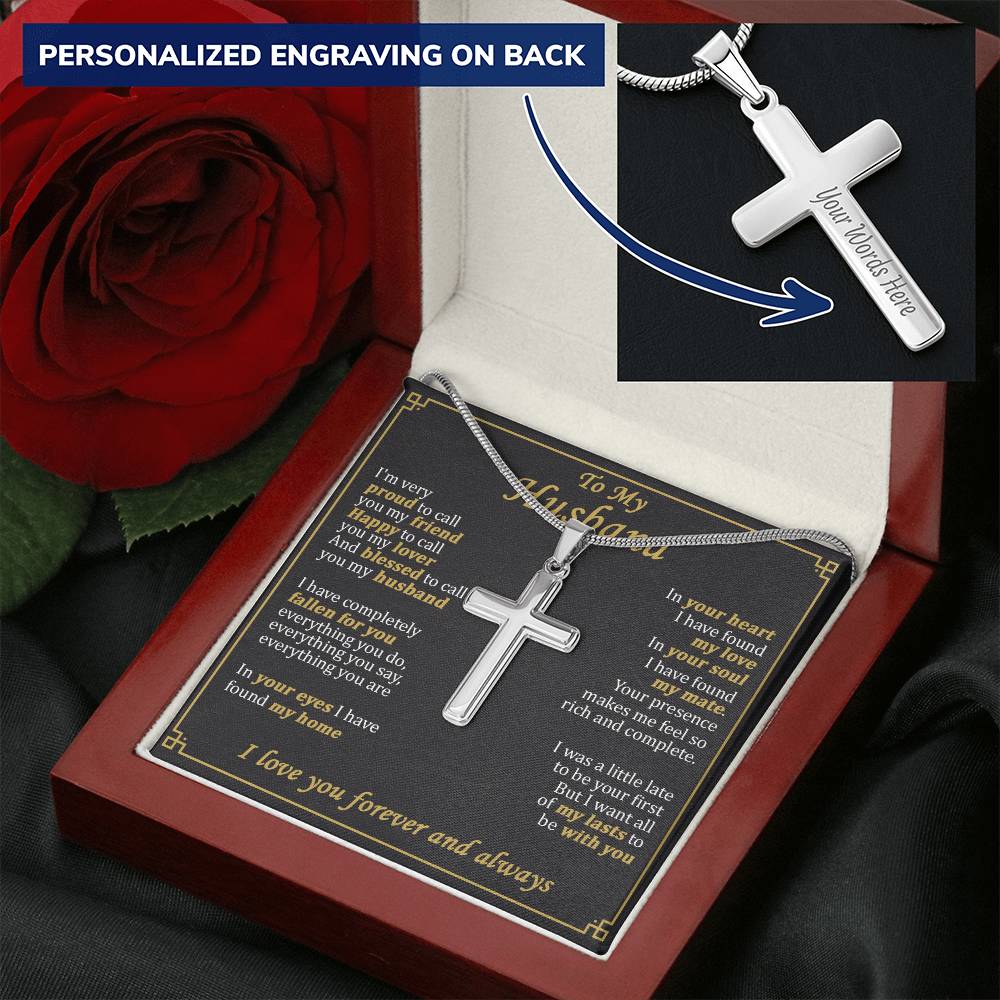 For Husband - My Lover - Cross Customize Engraved Cross Necklace