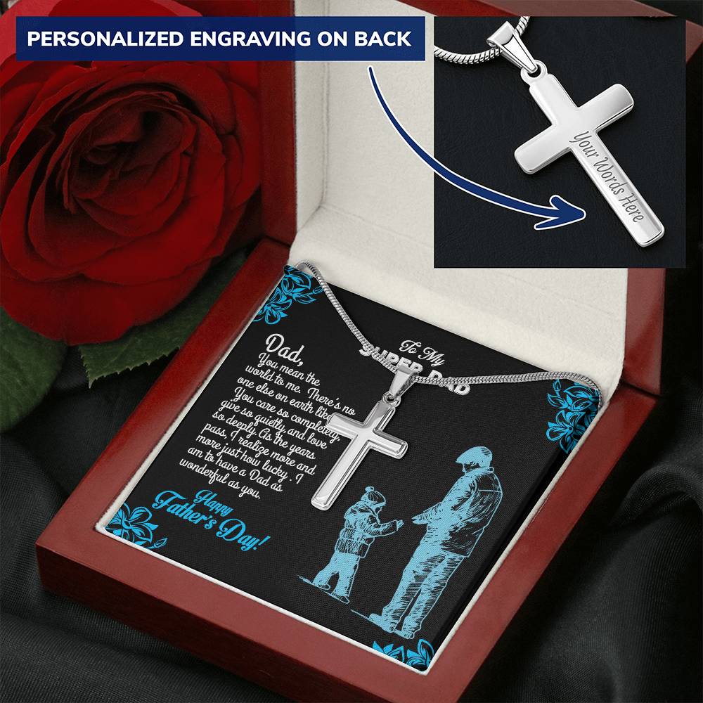 Father's Special Message  Box For Dad Customize Engraved Cross Necklace