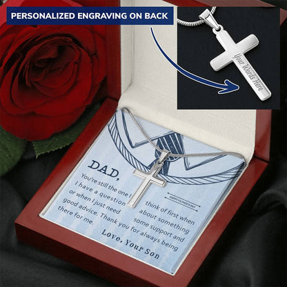 Gift For Dad From Son - Customize Cross Necklace - Father's Day Gift Customize Engraved Cross Necklace