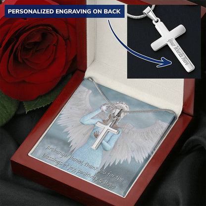 Archangel Haniel Cross- Customize Customize Engraved Cross Necklace