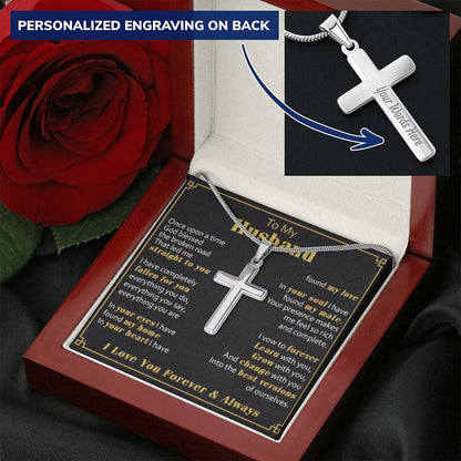For Husband - Learn With You - Cross Customize Engraved Cross Necklace