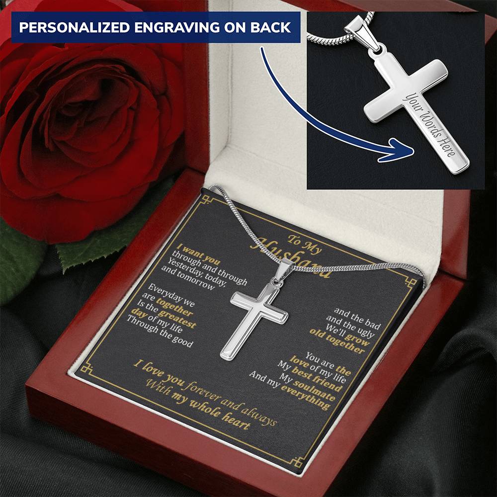 For Husband - I Want You - Cross Customize Engraved Cross Necklace