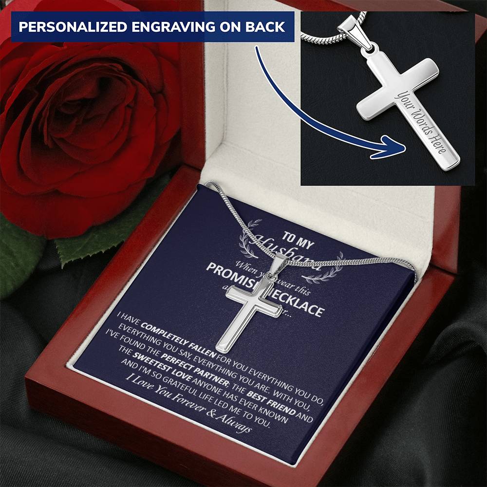 Gift For Husband - Perfect Partner - Cuban Link Customize Engraved Cross Necklace