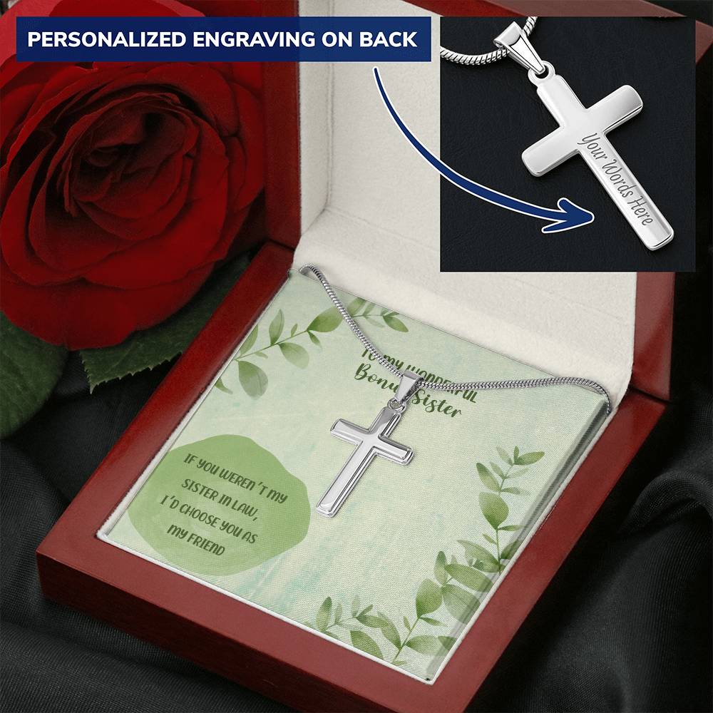 Bonus Sister Cross Pendant Sister In Law Customize Engraved Cross Necklace