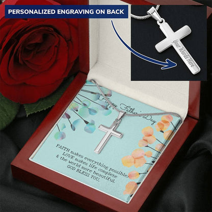 Gift For Dad - Happy Father's Day - Cross Necklace - Customize It With Engraving - Pure Polished Stainless Steel Customize Engraved Cross Necklace