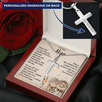 For Your Man - Walk Into Love - Cross Customize Engraved Cross Necklace