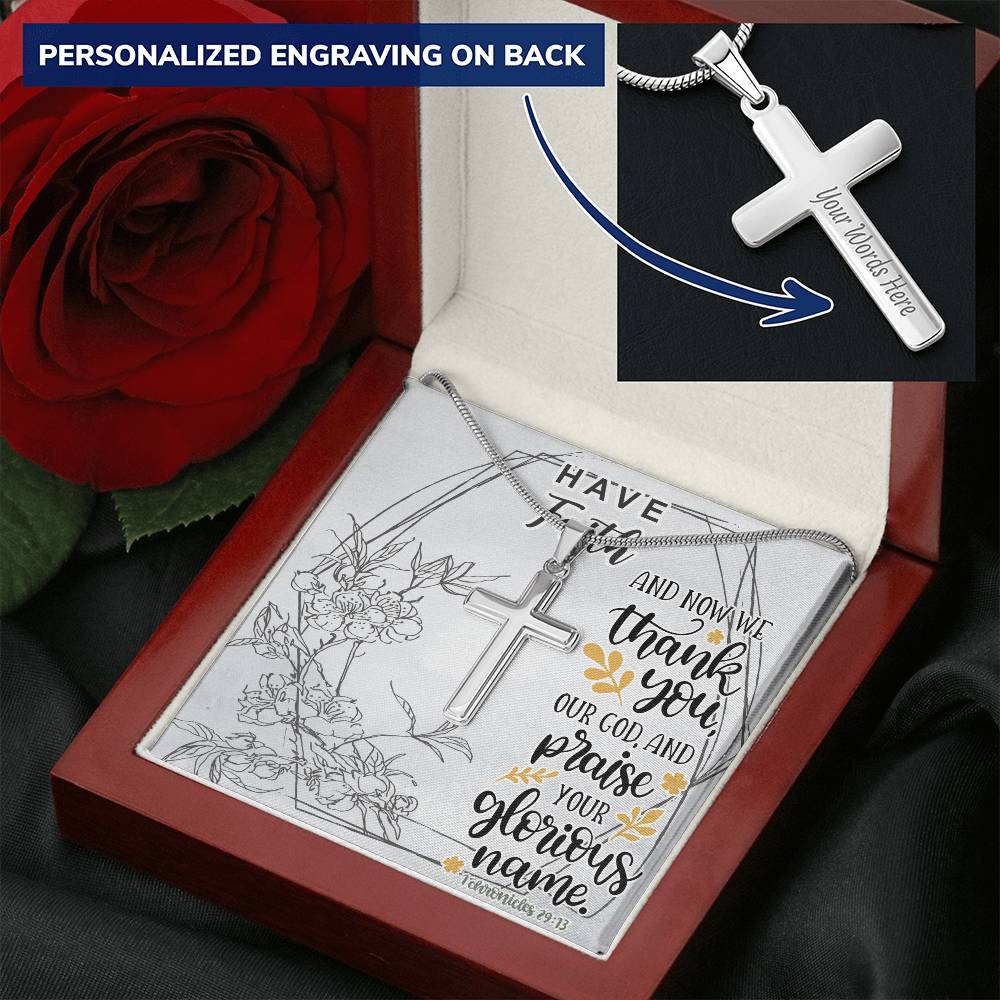 Dad To Son Gifts - Thank You Our God And Praise Your Glorious Name Customize Engraved Cross Necklace