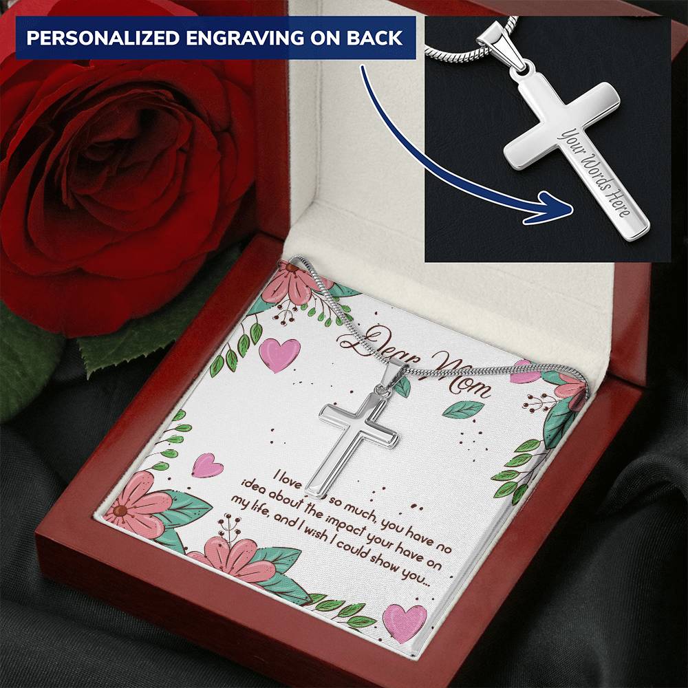 Dear Mom Customize Cross Necklace Customize Engraved Cross Necklace