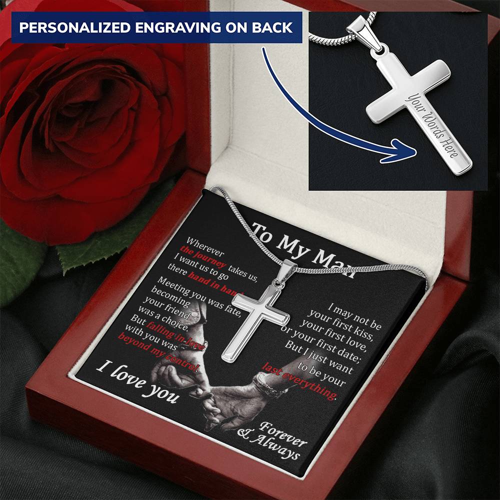 For Your Man - Fall In Love With You - Cross Customize Engraved Cross Necklace