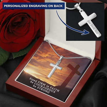 Artisan Crafted 14K White Gold Finish Cross Necklace With Inspirational Faith Card Customize Engraved Cross Necklace