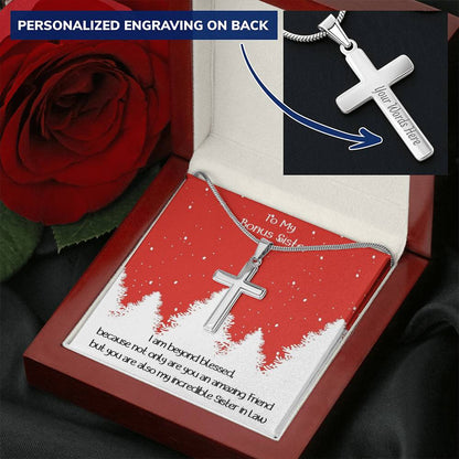 Bonus Sister Cross Necklace Christmas Gift Customize Engraved Cross Necklace
