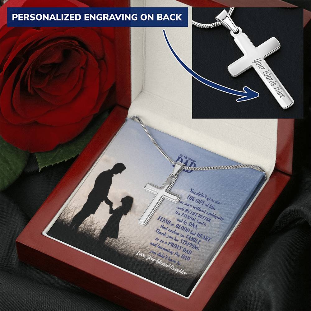 Father's Day Gift For Proxy Dad Customize Engraved Cross Necklace