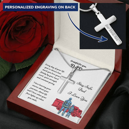 Cross Necklace Gift - Stay Safe Dad - Trucker Dad Customize Engraved Cross Necklace