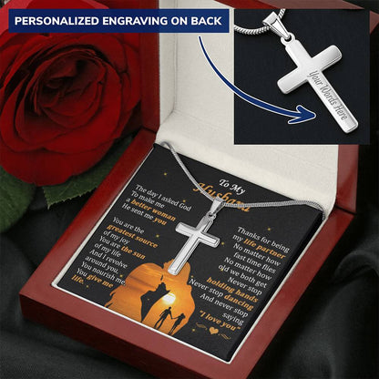 For Husband - Time Flies - Cross Customize Engraved Cross Necklace