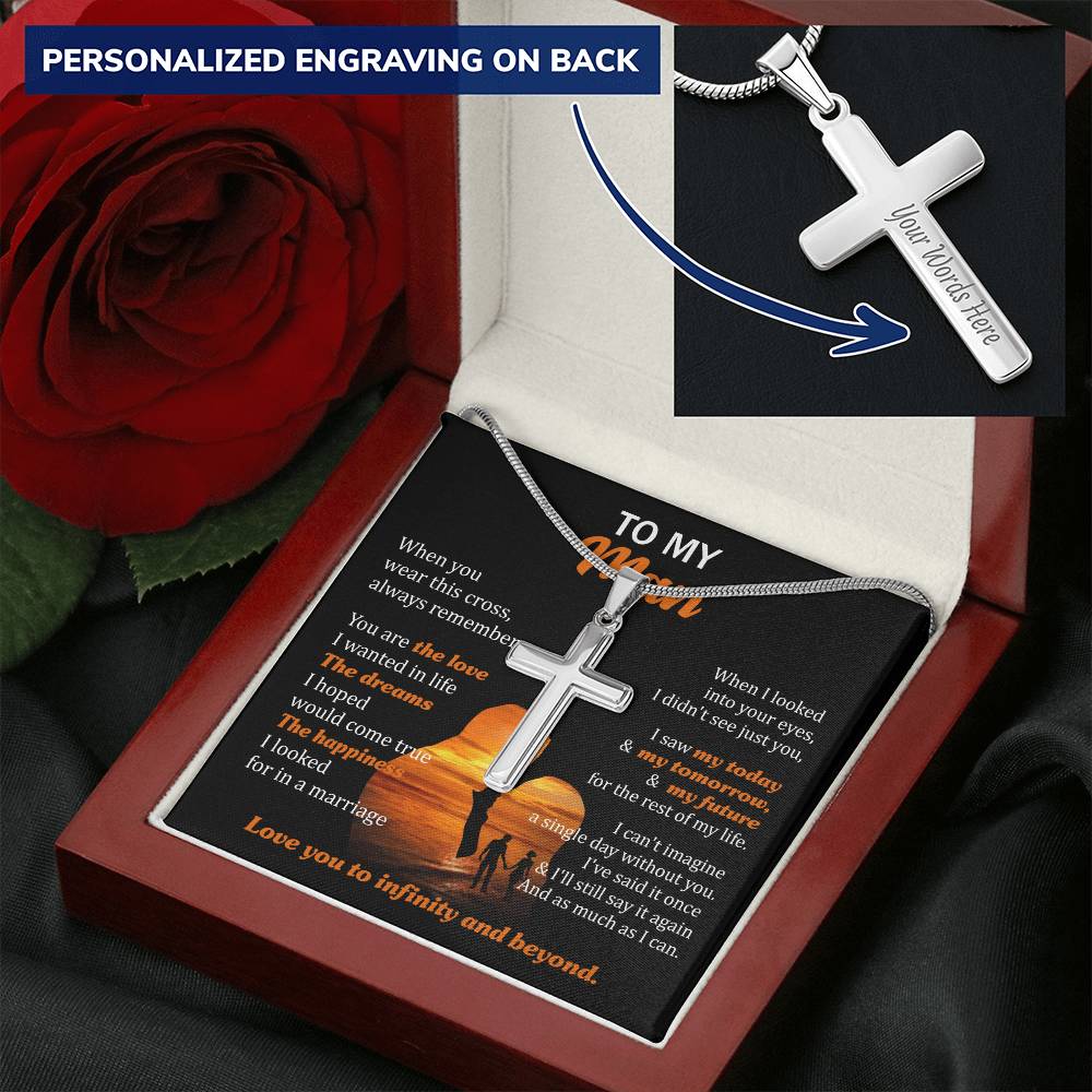 For Your Man - The Happiness - Cross Customize Engraved Cross Necklace